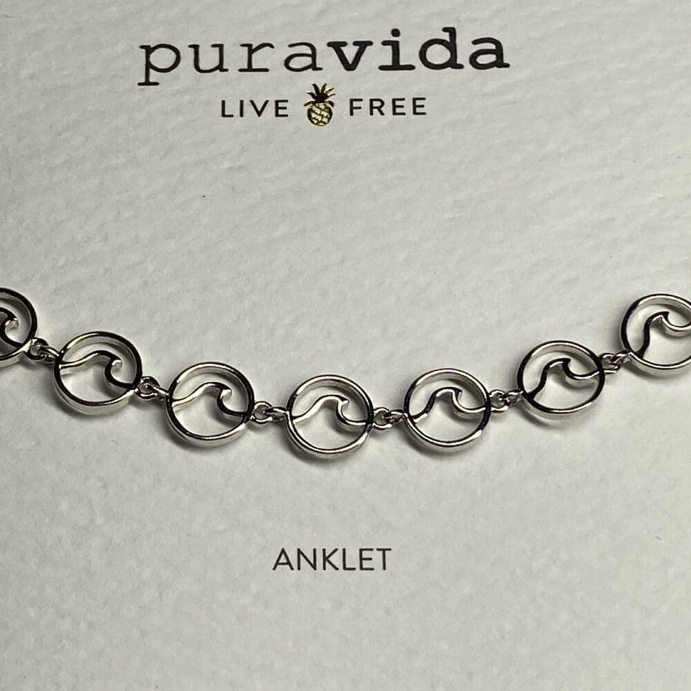 Pura Vida Mini Wave Anklet Silver